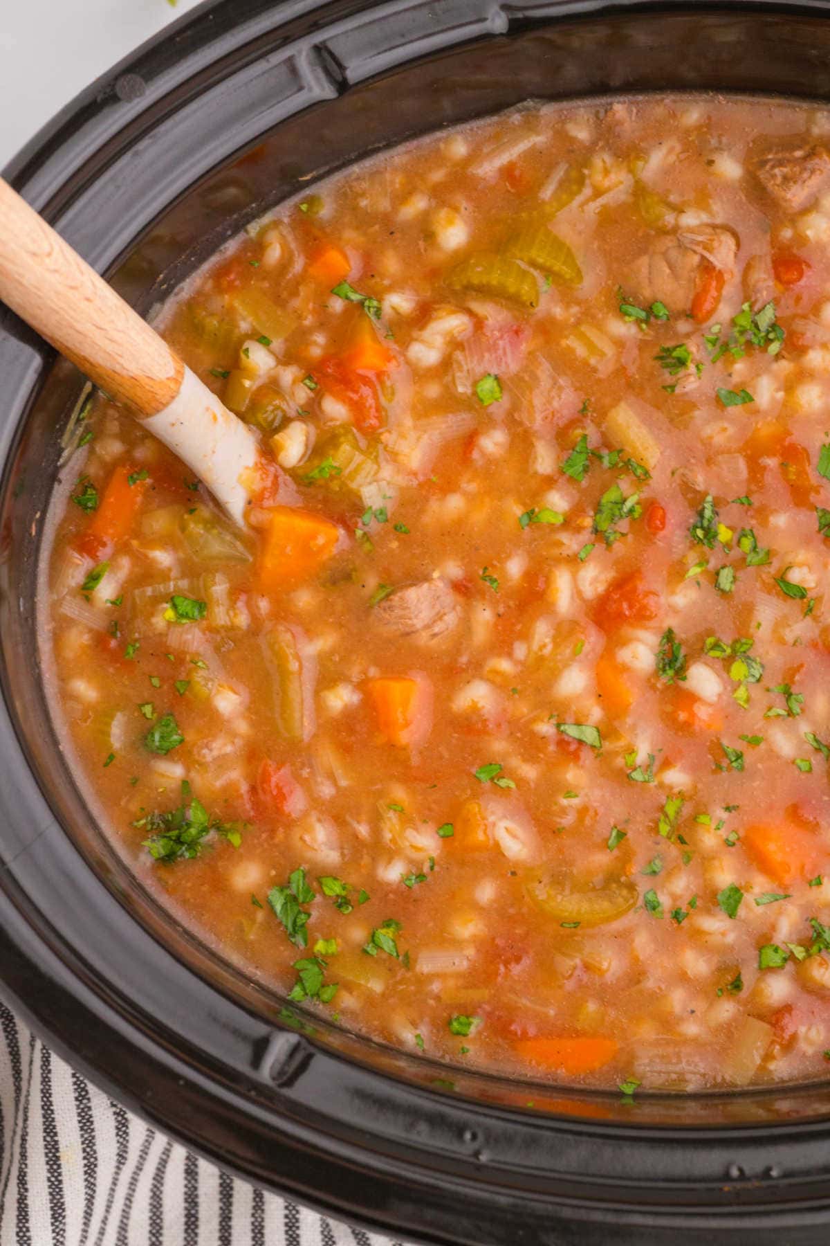 Finished soup in the slow cooker.