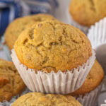 Closeup of a brown butter banana pecan muffin.