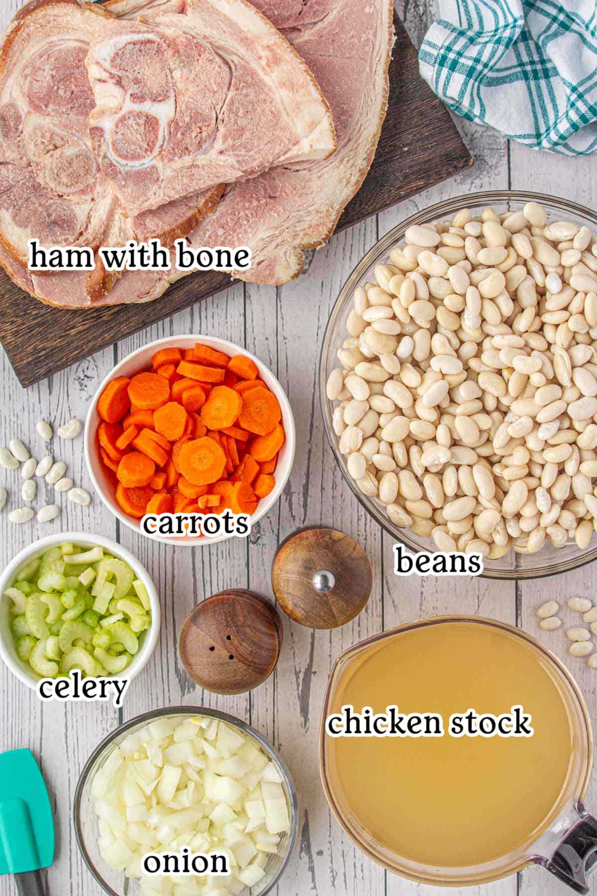 An overhead view of the ingredients with text labels.