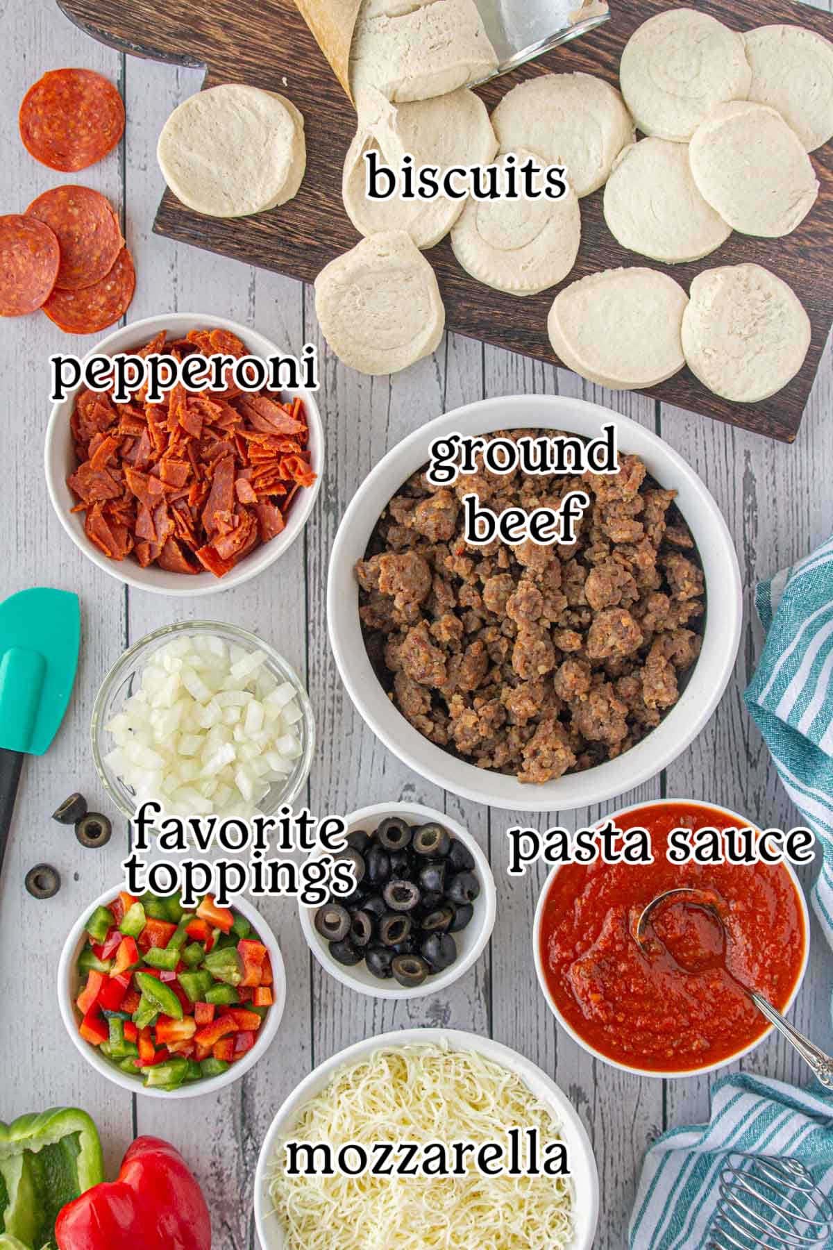 The recipe ingredients with text labels.